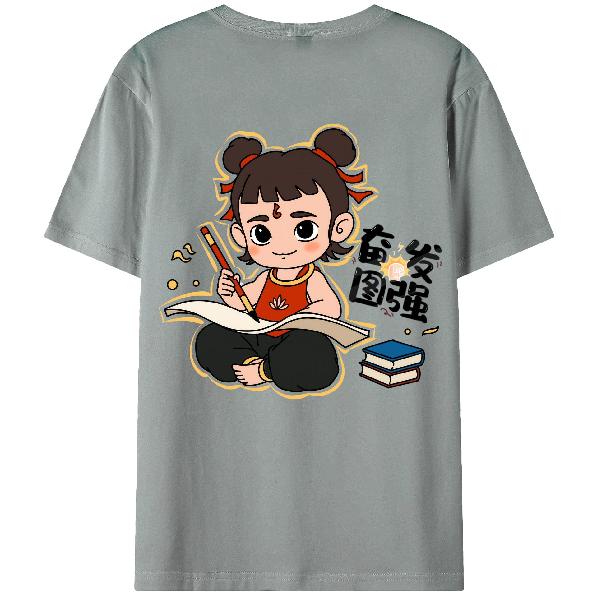 （画像用） Ne Zha 2 ナタ 魔童の大暴れ 綿100％ メンズ半袖Tシャツ（バックプリント） 通気性